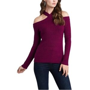 • 1.State • Cross Neck Cold Shoulder Cotton Blend Sweater